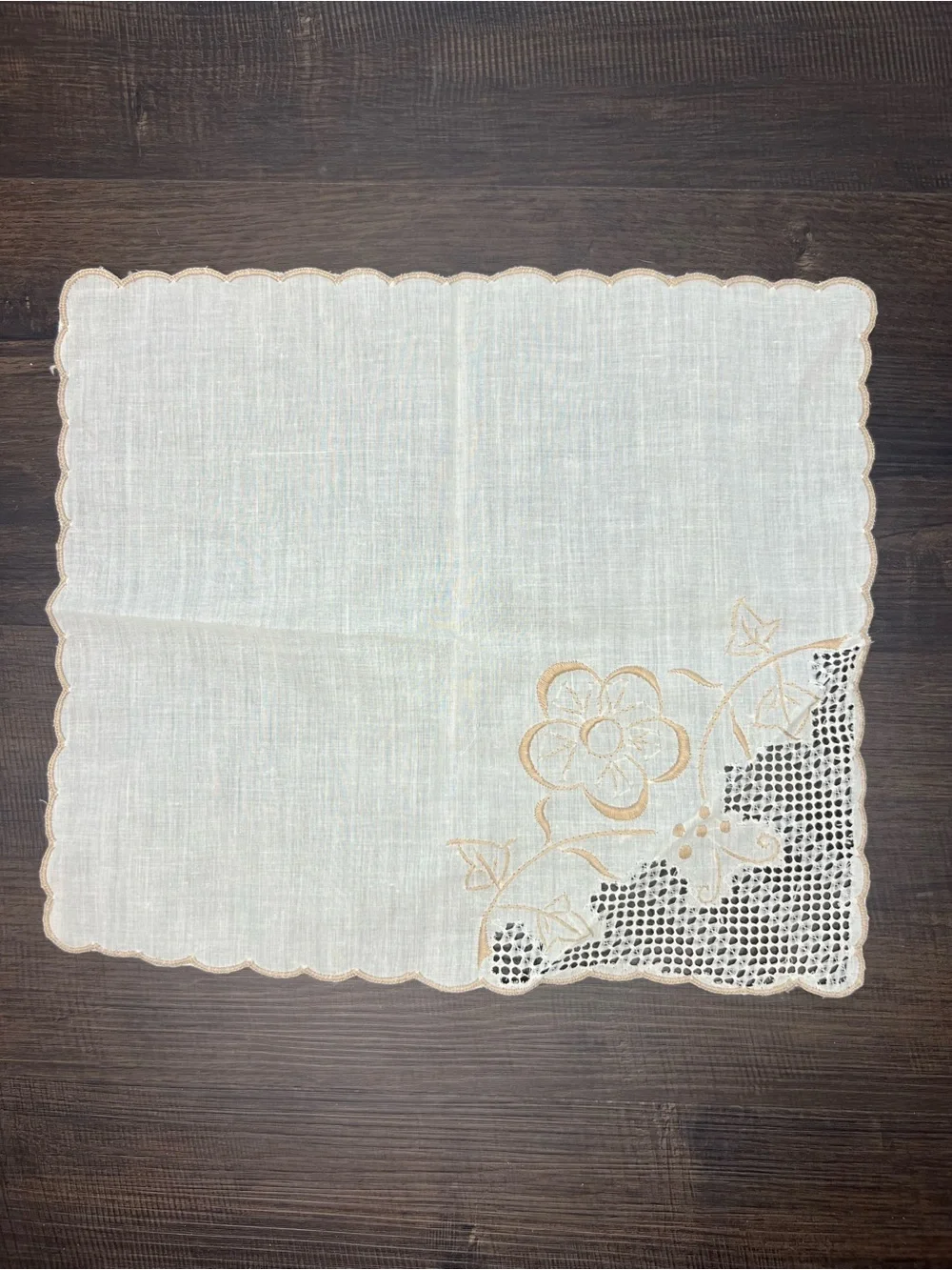 Set of Five Vintage Off White and Brown Napkins